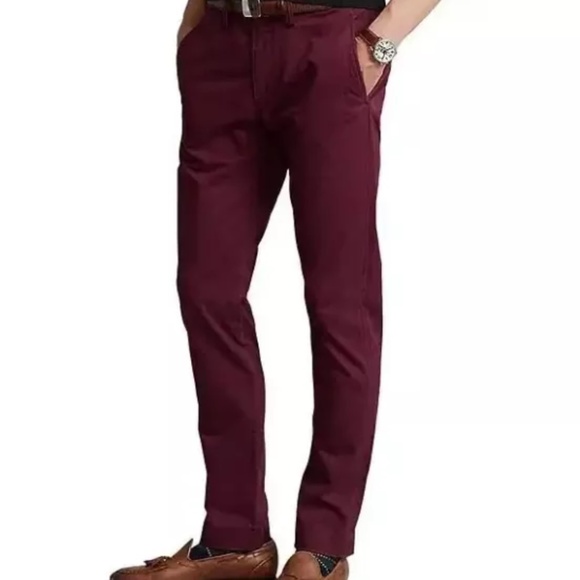 Polo by Ralph Lauren Mens Slim-Fit Stretch Chino Pants Khaki Rich Ruby 34/30 New - Picture 3 of 8